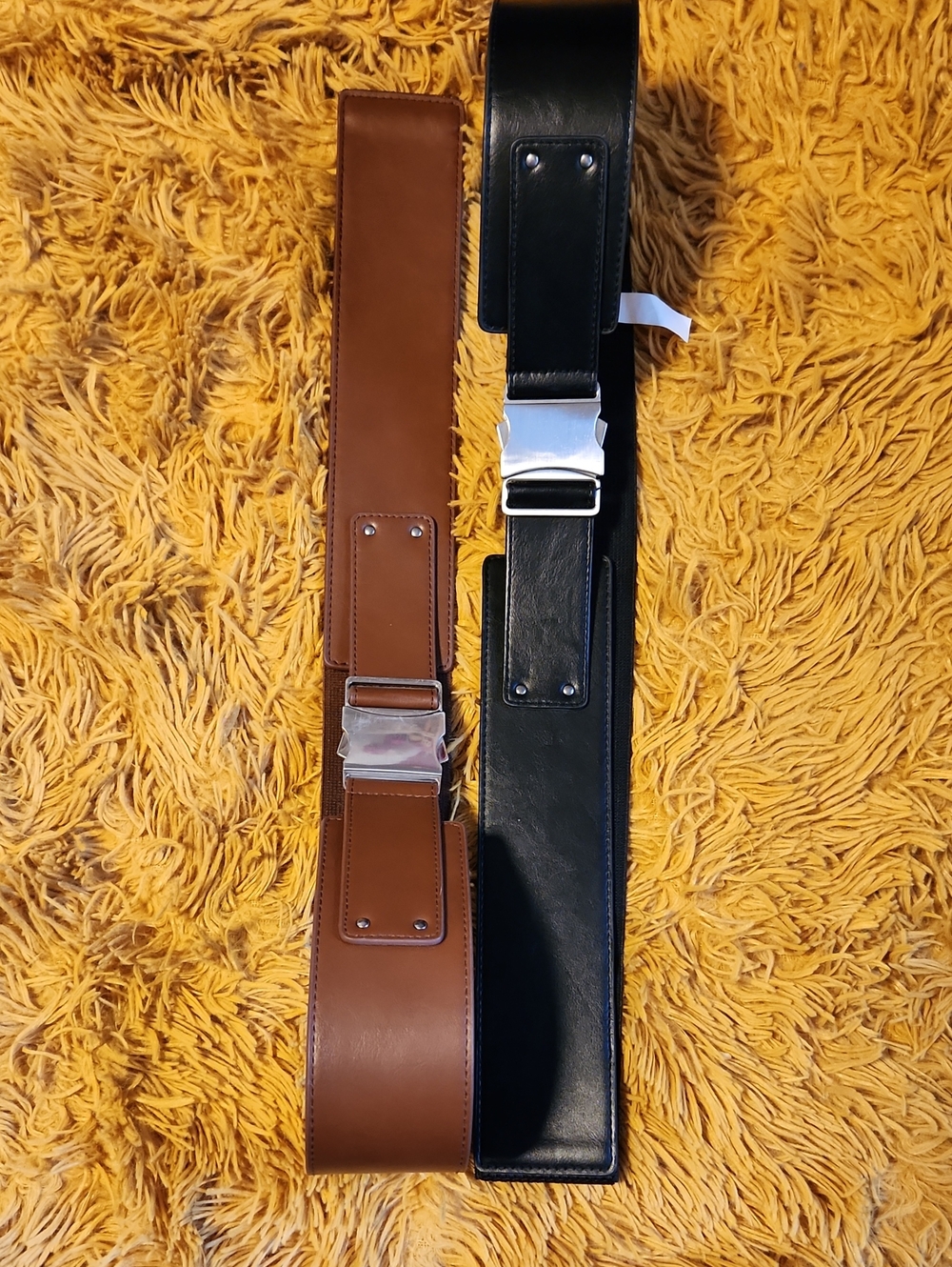 Ashley Stewart Wide Leather Belt Set in Black and Brown with Silver Hardware